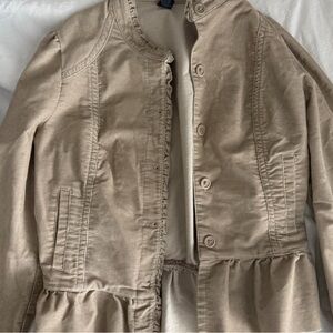 Vintage Women's Ruffled Corduroy Tan Jacket